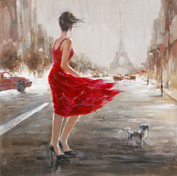 PXYW654 Wall décor art oil on canvas street scene Paris red brown tones